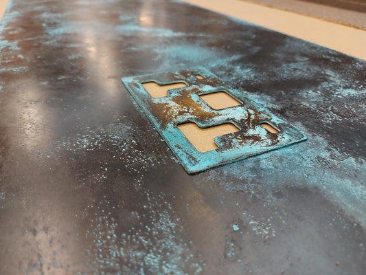 Blue Veil Brass panel with a socket cut-out