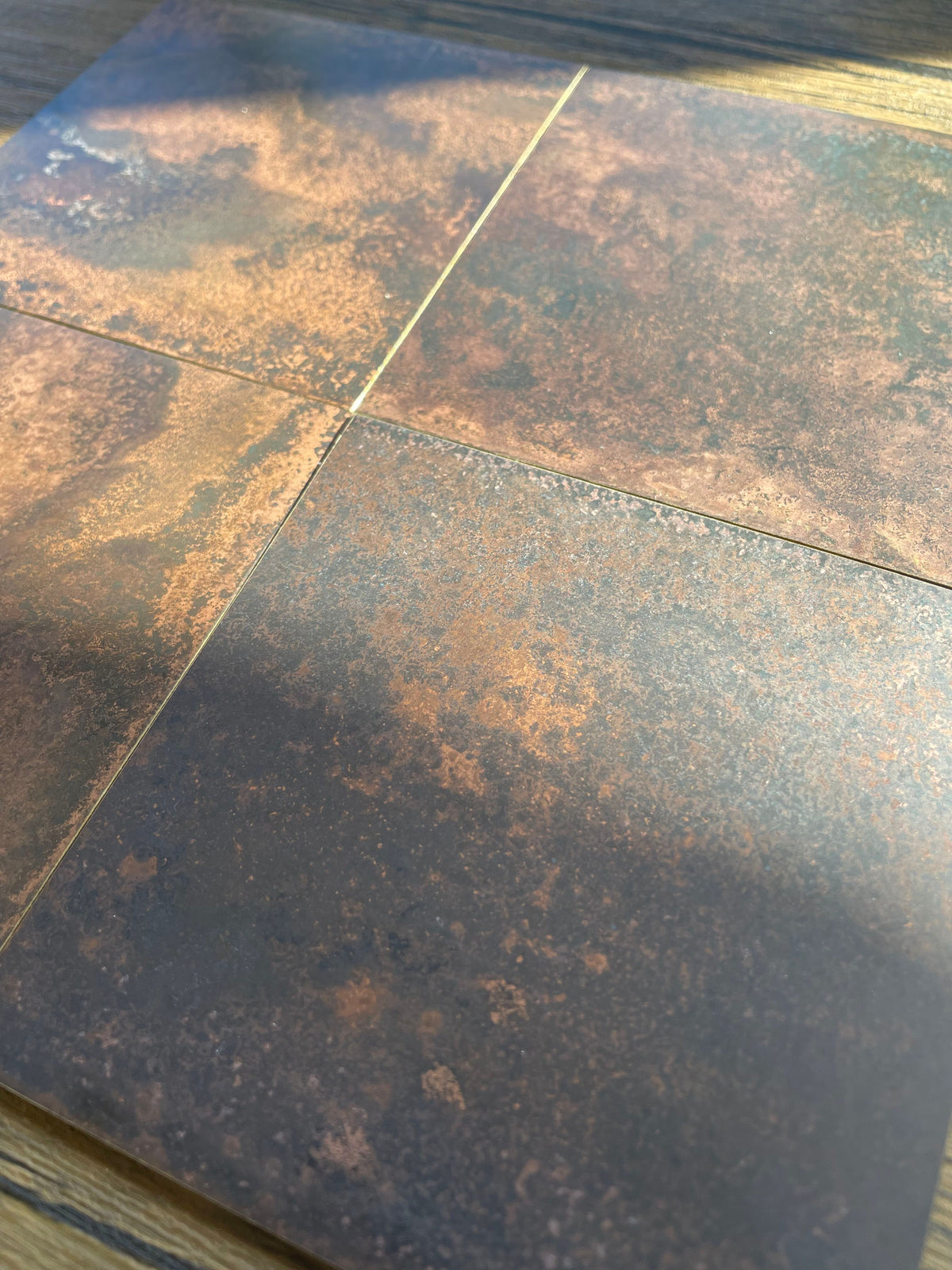 Dark Mottled Copper patinated finish by Metal Clad