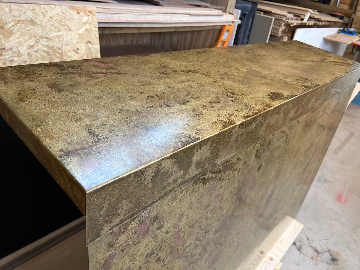 Rose Marbled Antiqued Brass patinated finish by Metal Clad
