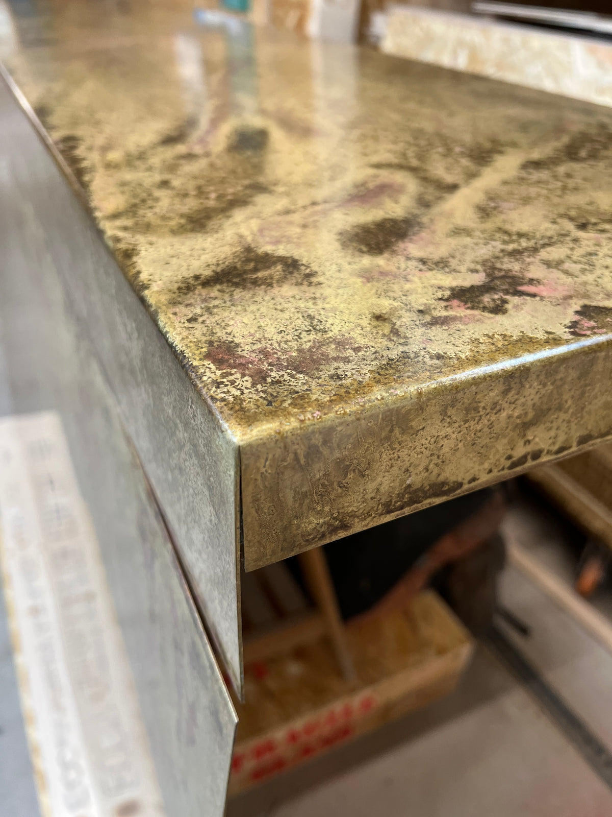 Rose Marbled Antiqued Brass patinated finish by Metal Clad