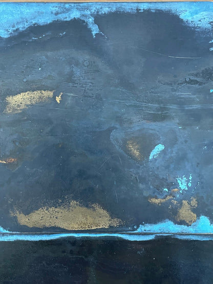 Inky Brass with Blue Bloom patinated brass by Metal Clad