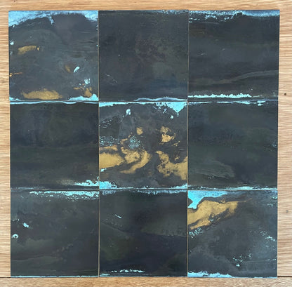 Inky Brass with Blue Bloom patinated finish by Metal Clad