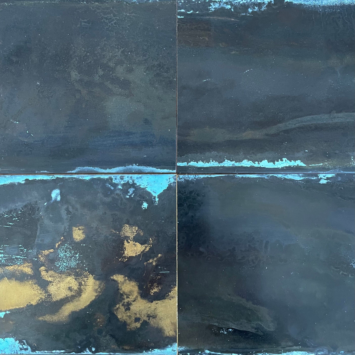 Inky Brass with Blue Bloom patinated finish by Metal Clad