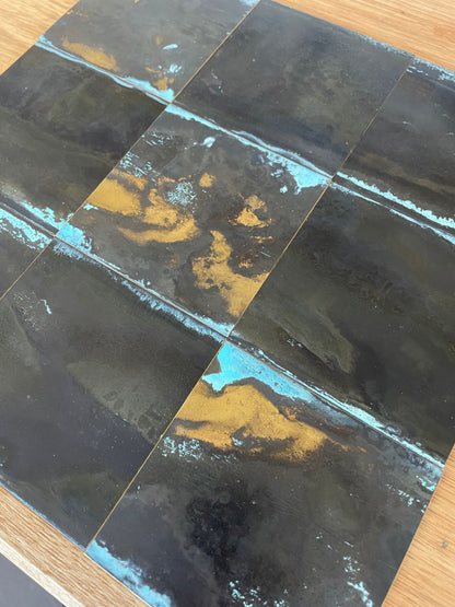 Inky Brass with Blue Bloom patinated finish by Metal Clad