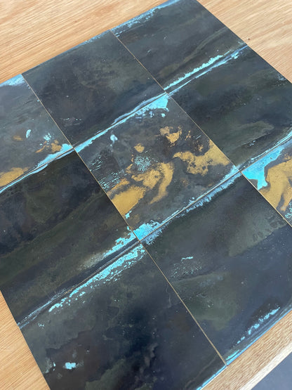 Inky Brass with Blue Bloom patinated finish by Metal Clad