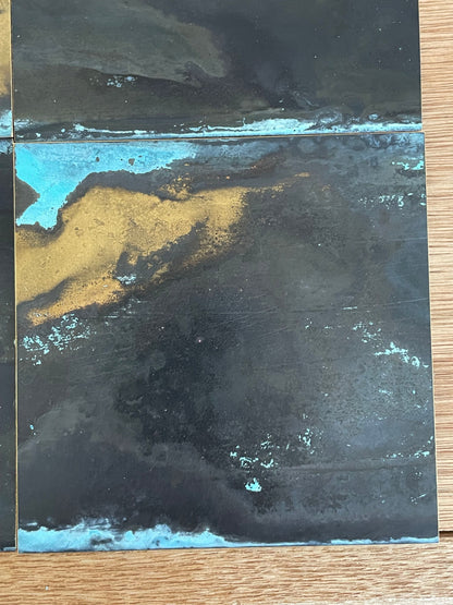 Inky Brass with Blue Bloom patinated brass by Metal Clad