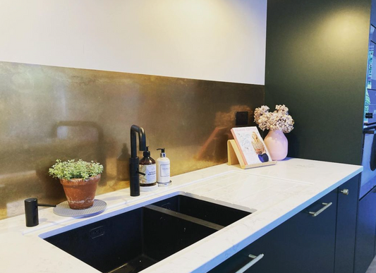 Marbled Edge Antiqued Brass patinated finish by Metal Clad
