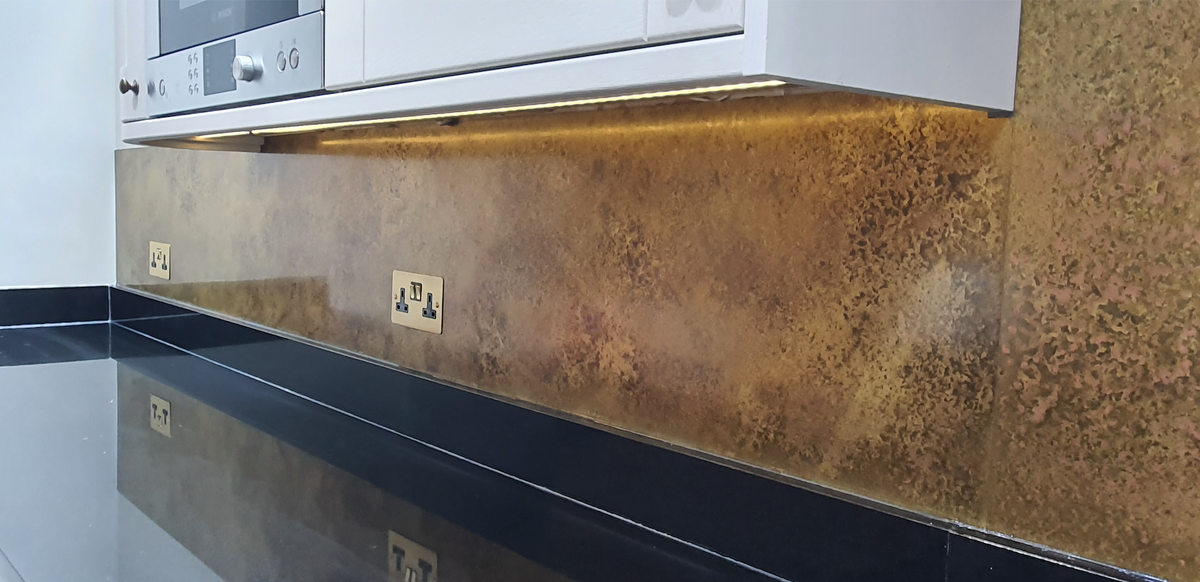 Rose Marbled Antiqued Brass patinated finish by Metal Clad