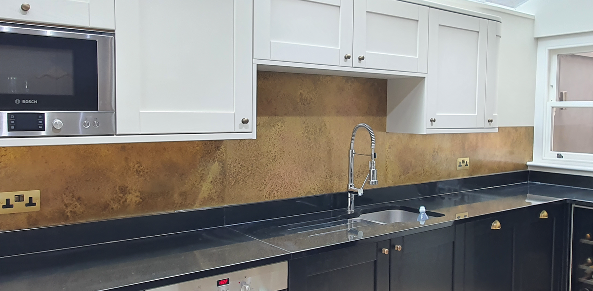 Rose Marbled Antiqued Brass patinated finish by Metal Clad