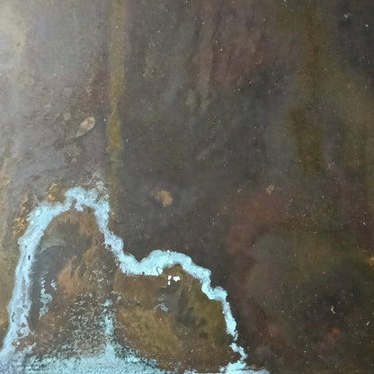 Inky Brass with Blue Bloom – hand-patinated brass panel by Metal Clad